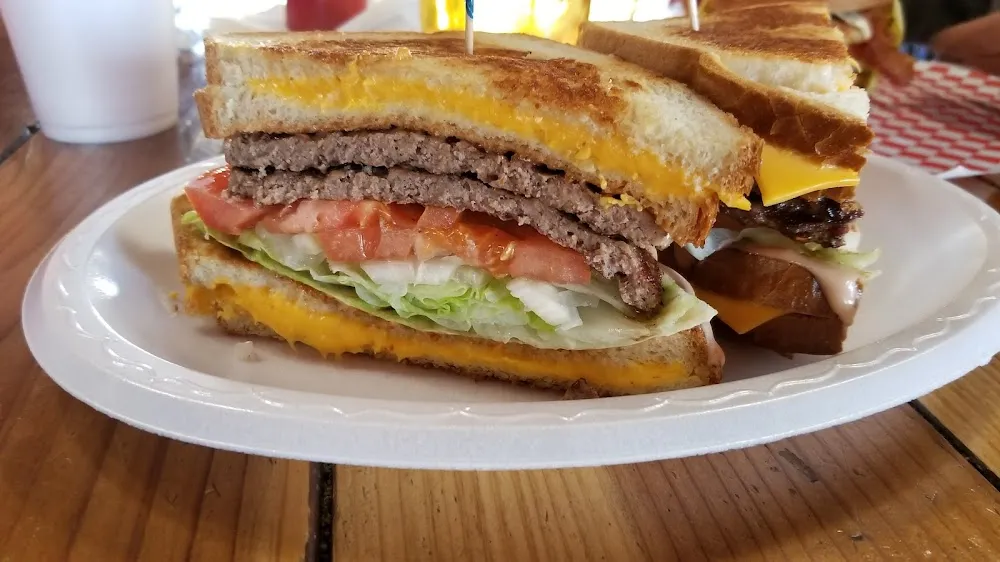 Classic Cheeseburger Betwen 2 Grilled Cheese Sandwiches